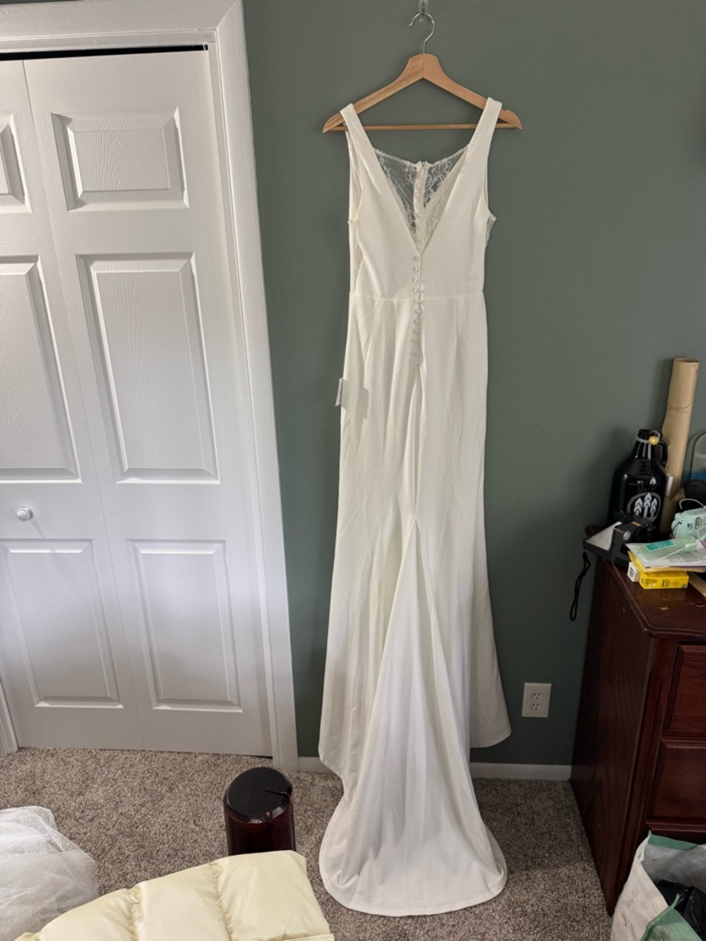 White Sleeveless Lace-Panel Wedding Dress - Picture 9 of 13